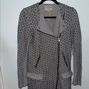 Lucky Brand Gray Knit Asymmetrical Zip Trench Coat